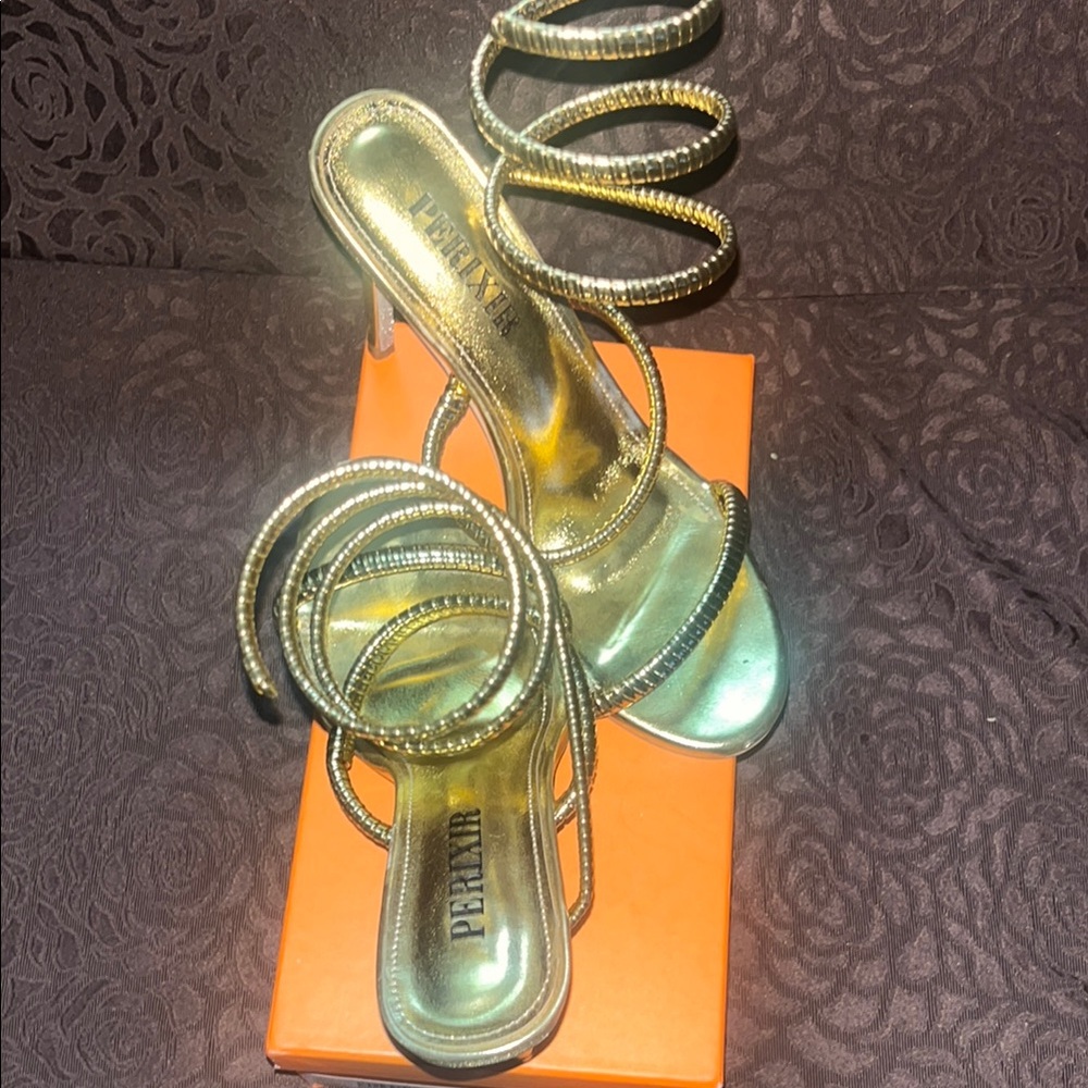 Gold Strappy Women's Heels